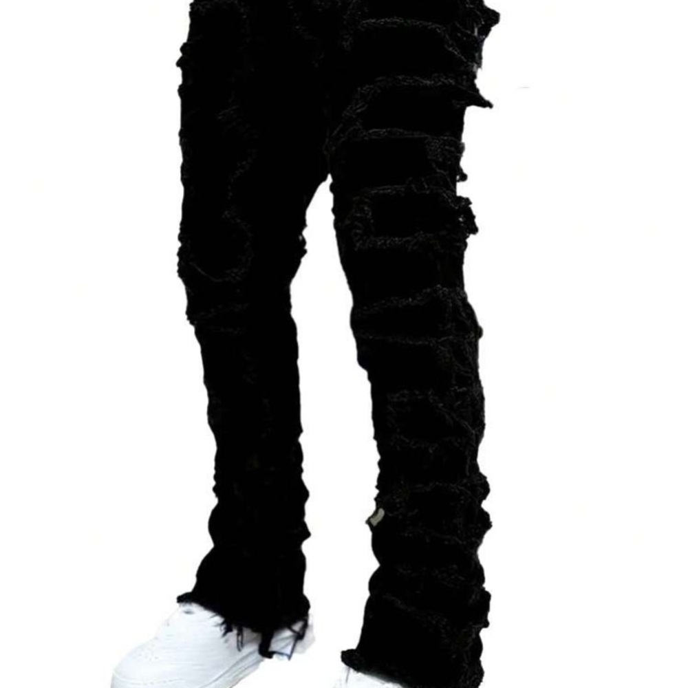 Black Distressed Skinny Stacked Jeans